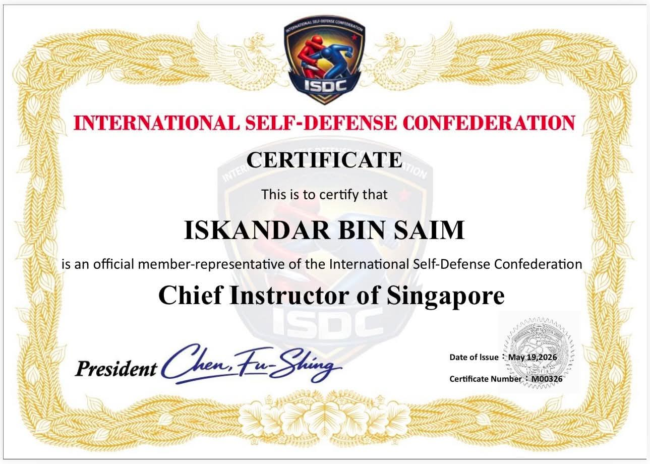 ISDC Certificate — Iskandar Bin Saim as Chief Instructor of Singapore
